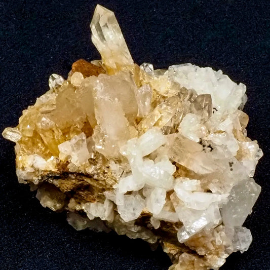 Quartz, Perikline (Albite) and Limonite on Matrix (Swiss Alps)